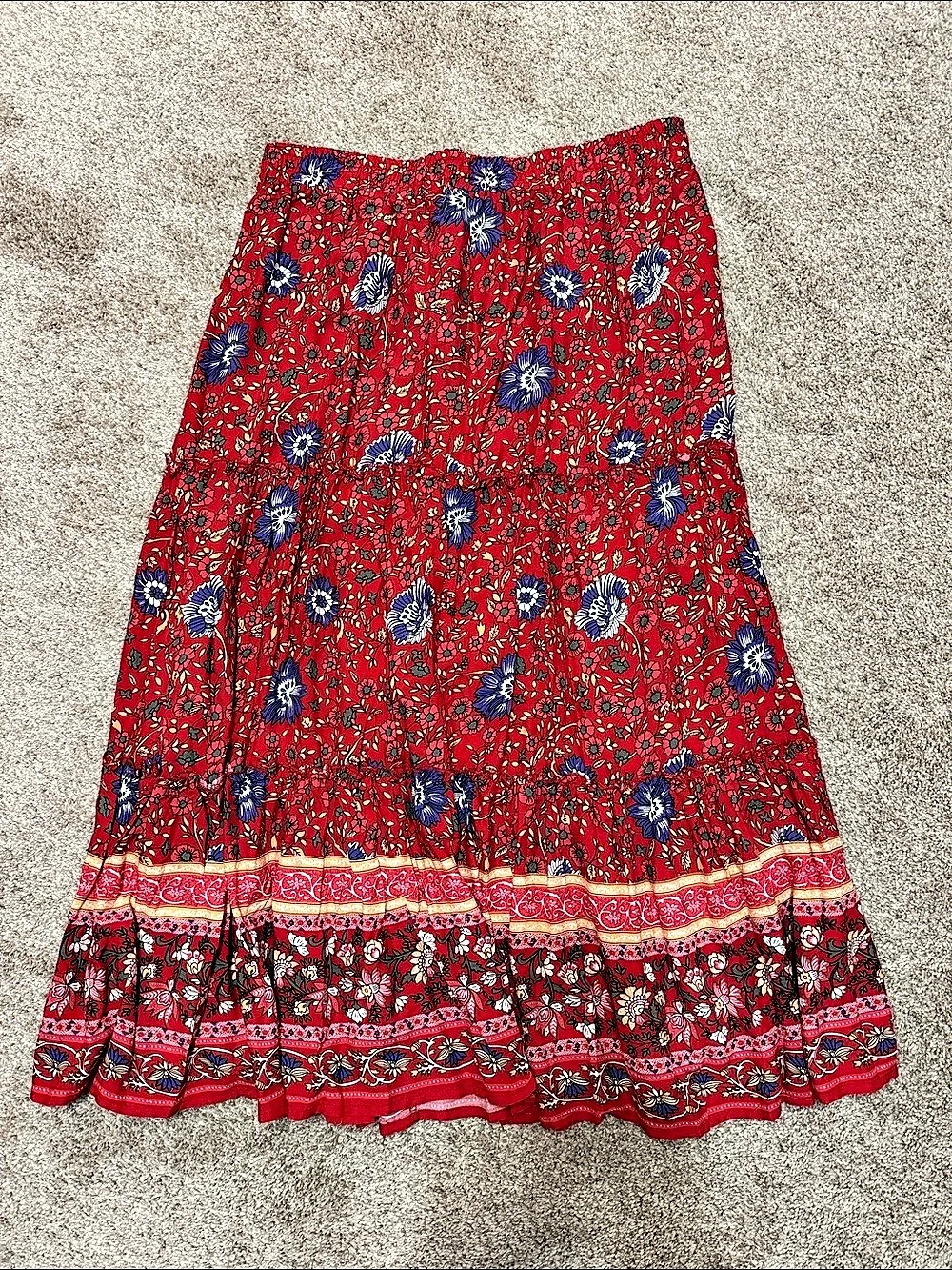 Hiblowco Floral Maxi Skirt in Red & Blue Size Large. Fits like a M